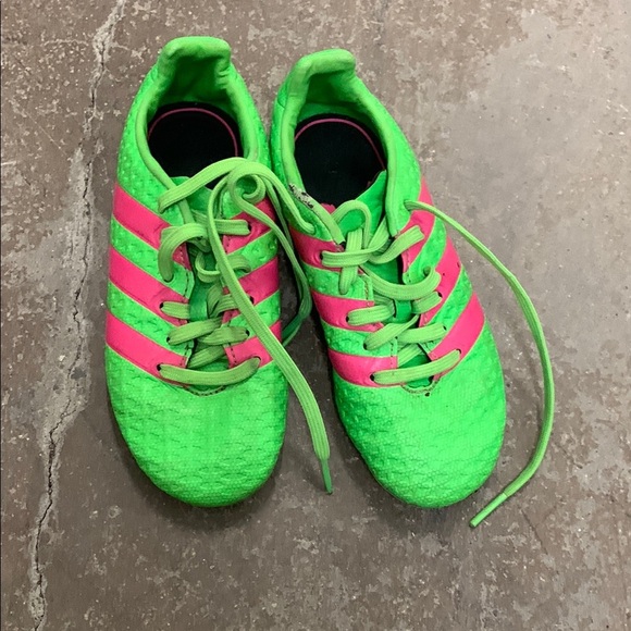 Adidas Green and Pink Sneakers cleats with Three-Stripes Design - Picture 1 of 5